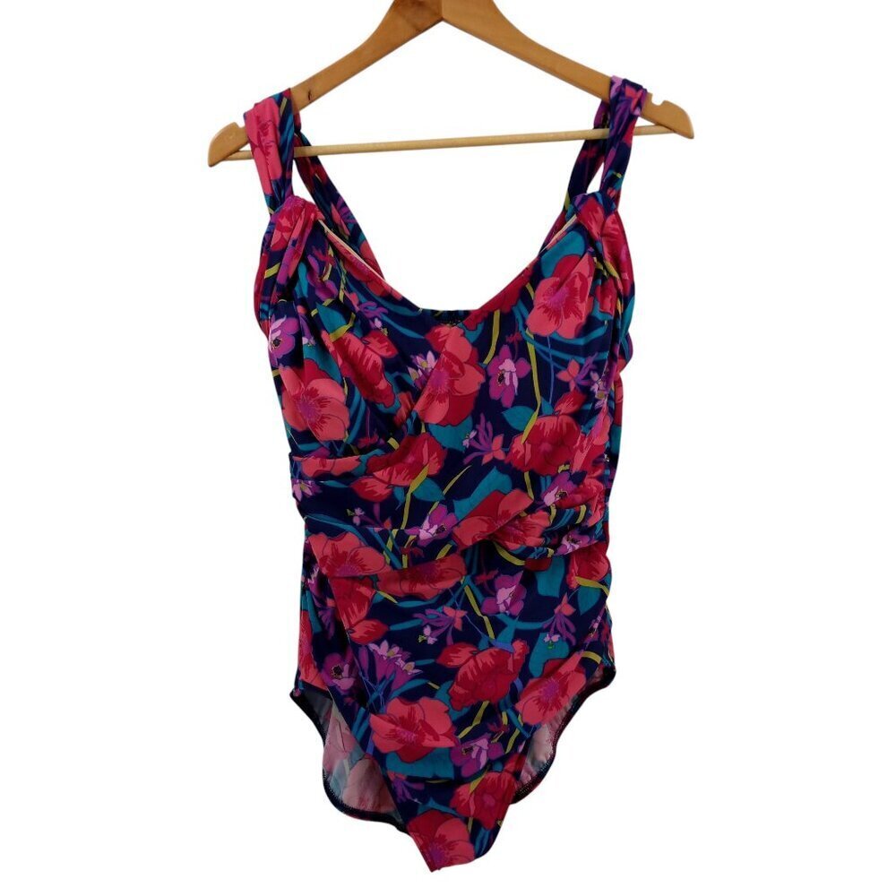 Lands End Floral Faux Wrap One Piece Swimsuit Size 20W Slimming Underwire Pink